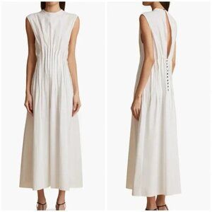 Khaite Women's White Wes Pleated Cotton Poplin Dress Size 12  Sleeveless